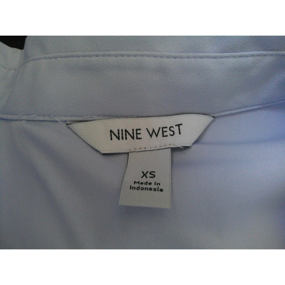 NWT Nine West Ice Blue Button Front Shirtwaist Dress w/ tie. elastic back XS - Picture 6 of 6